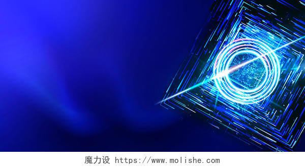 蓝色科技酷炫方形线条光点商务透视唯美立体光晕科技展板背景